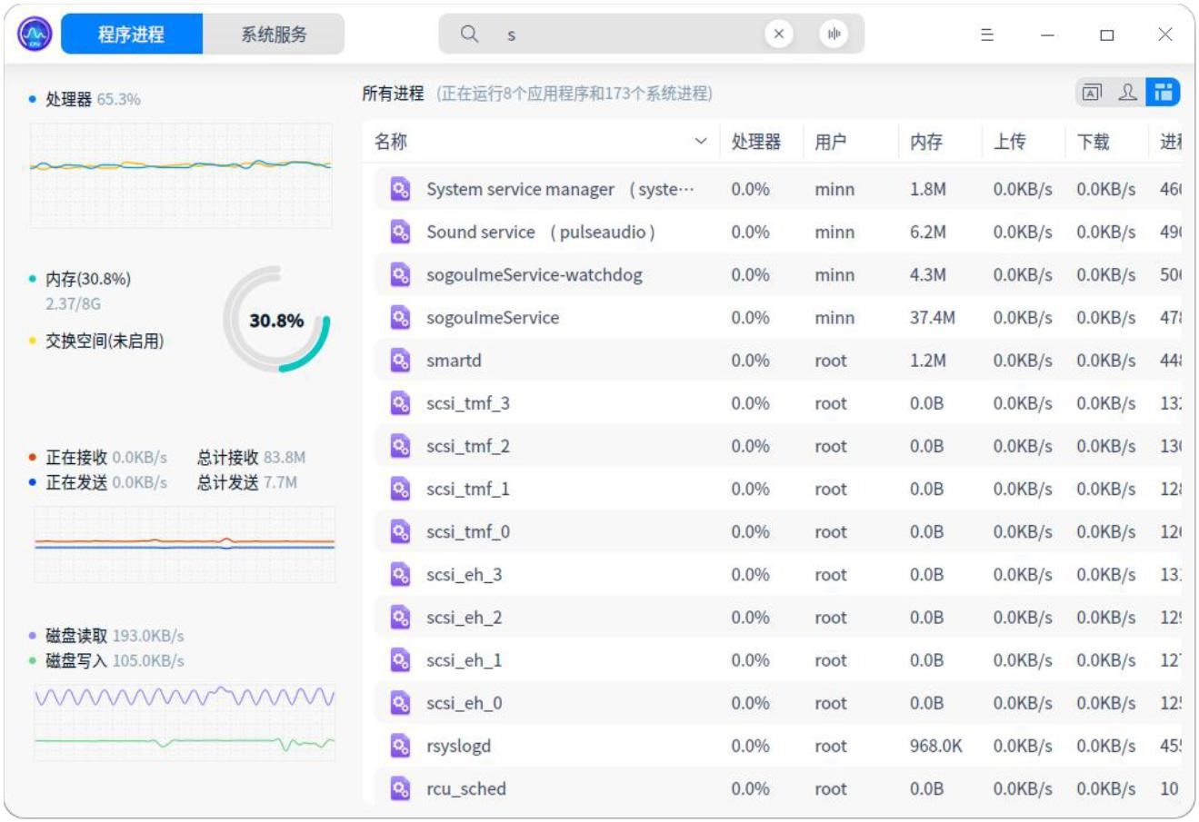 uos如何搜索进程和使用硬件监控-uos桌面版v20操作手册