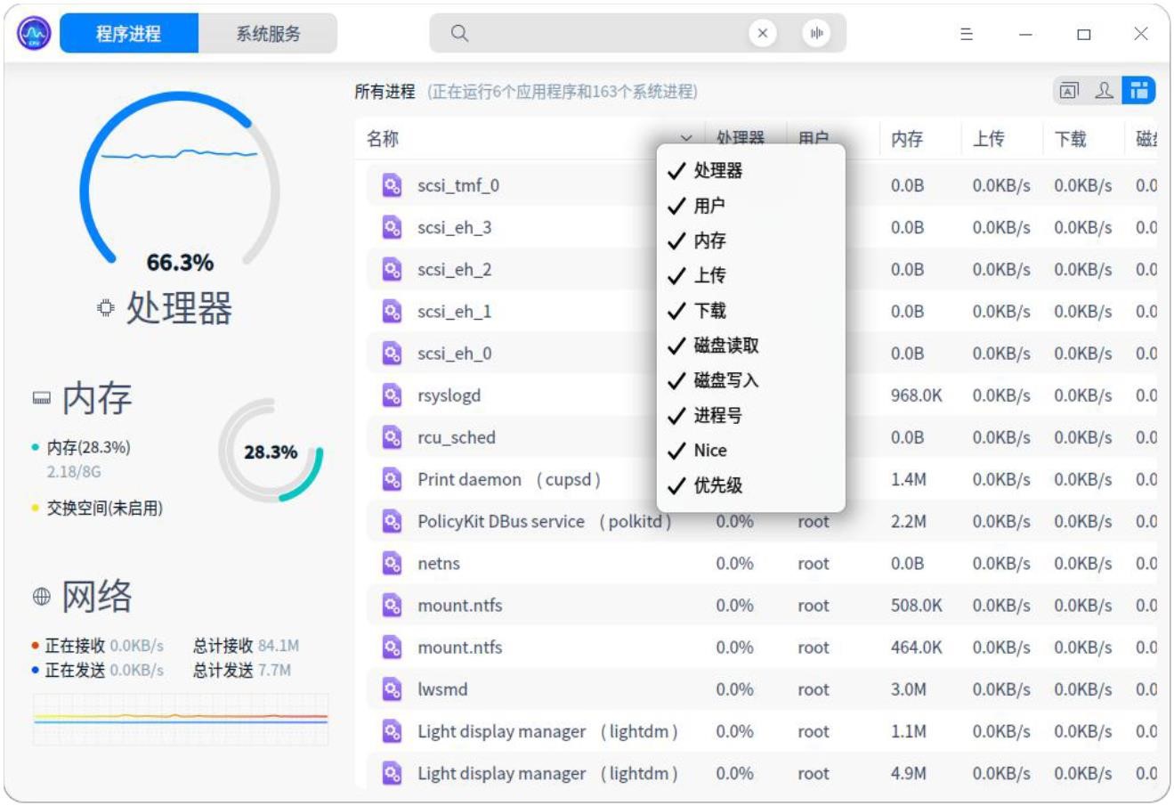 uos如何切换进程标签以及调整进程排序-uos桌面版v20操作手册